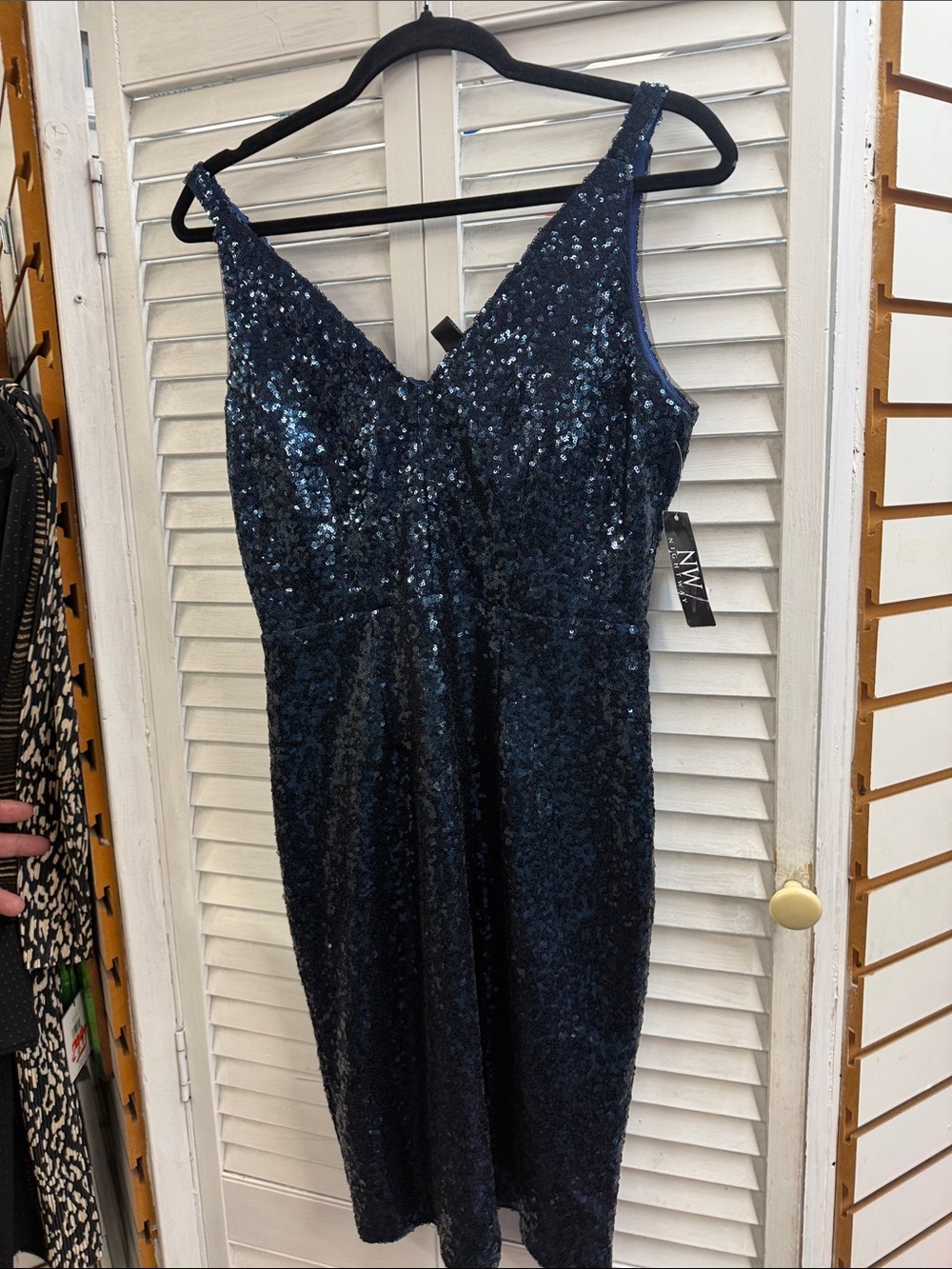 Sequin V-Neck Navy Cocktail Dress
